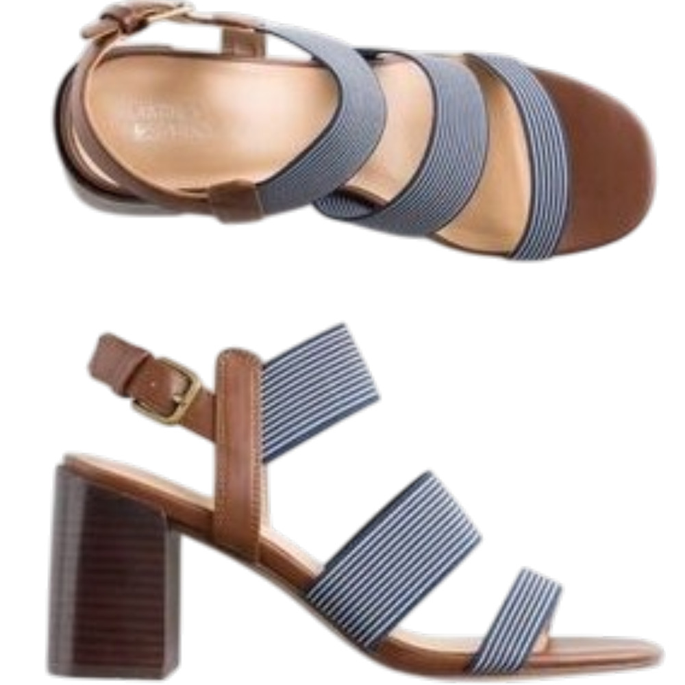 Market & Spruce Nicole Elastic Strap Heels Navy Blue / Brown Block Heel Size 9